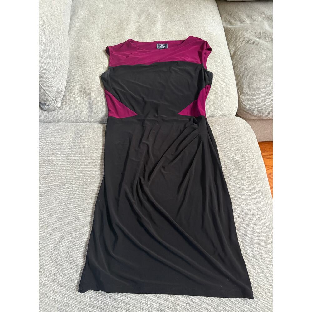 American Living Women’s Black & Plum Colorblock Sheath Dress – Size 8 (Medium)